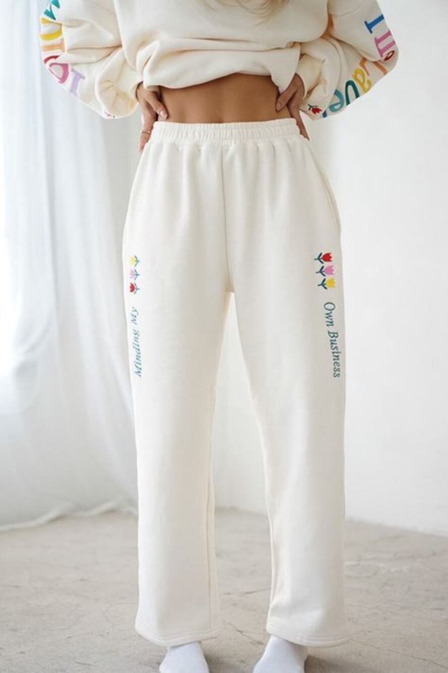 YLLW The Label Minding My Own Business Sweatpants Ivory NWT Pull On Women's XL